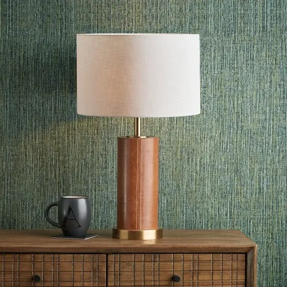 Cylindrical Table Lamp - Tan, Leather image