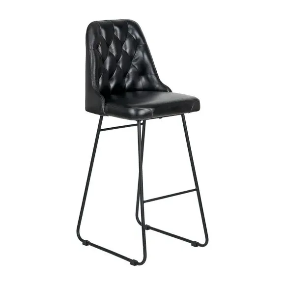 Diamond Back Bar Stool - Black, Leather