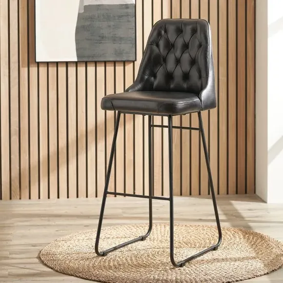 Diamond Back Bar Stool - Black, Leather image