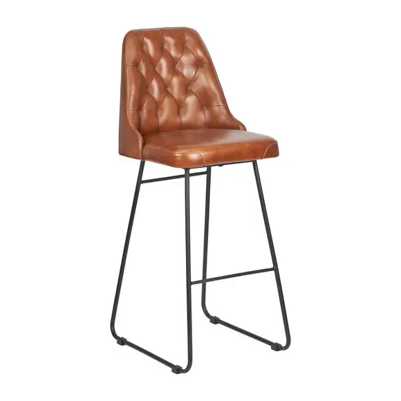 Diamond Back Bar Stool - Brown, Leather