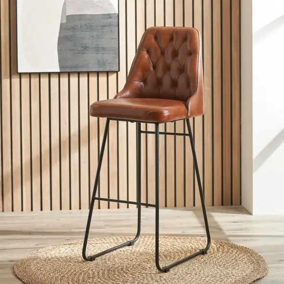 Diamond Back Bar Stool - Brown, Leather