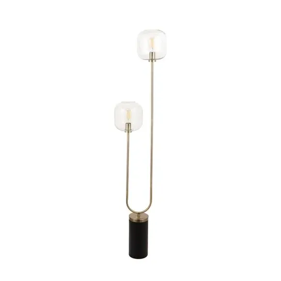 Dual-Head Floor Lamp with Glass Shades - Black