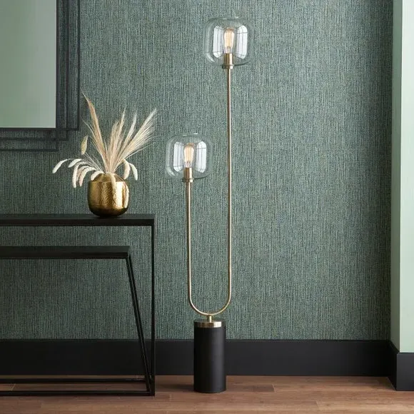 Dual-Head Floor Lamp with Glass Shades - Black