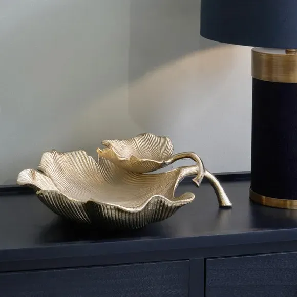 Dual Leaf Decorative Bowl - Gold, Metal image