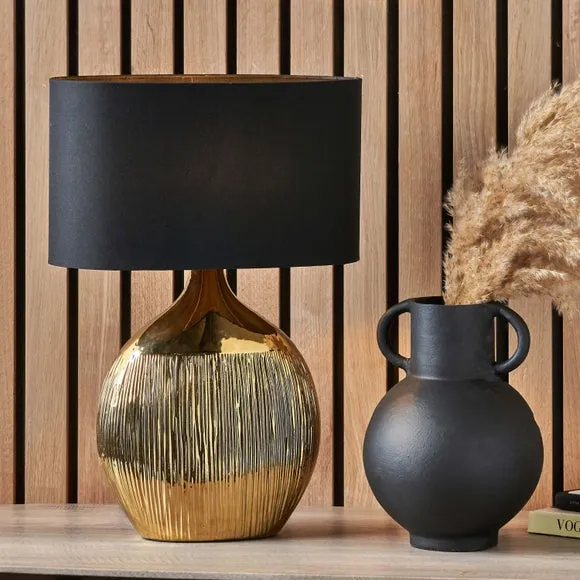 Etched Table Lamp with Oval Shade - Gold, Ceramic image