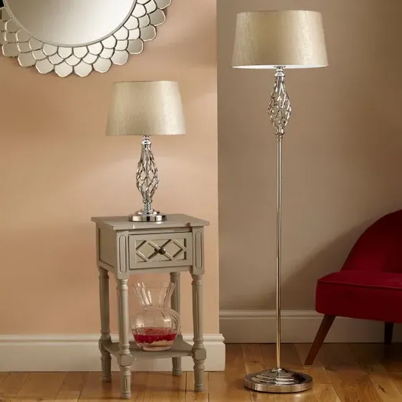 Floor Lamp with Helix Column - Silver, Metal
