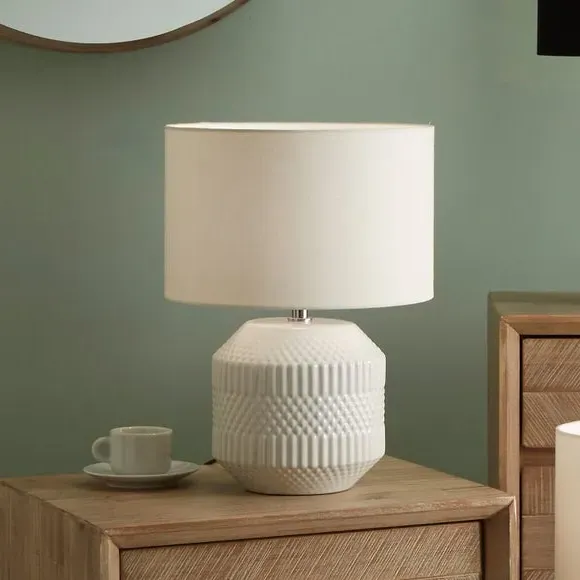 Geo Textured Table Lamp - White, Ceramic
