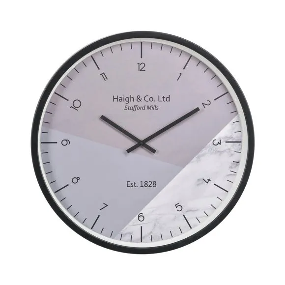 Geometric Wall Clock - Black, Marble Print