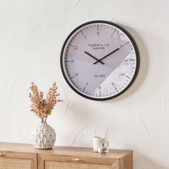 Geometric Wall Clock - Black, Marble Print image