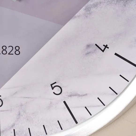 Geometric Wall Clock - Silver, Marble Print
