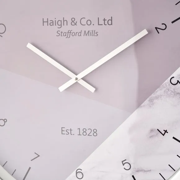 Geometric Wall Clock - Silver, Marble Print