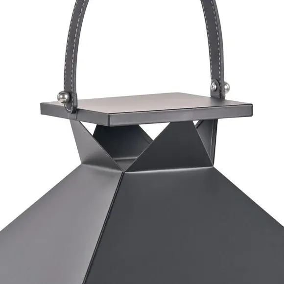 Glass Lantern with Candle Holder - Black, Metal