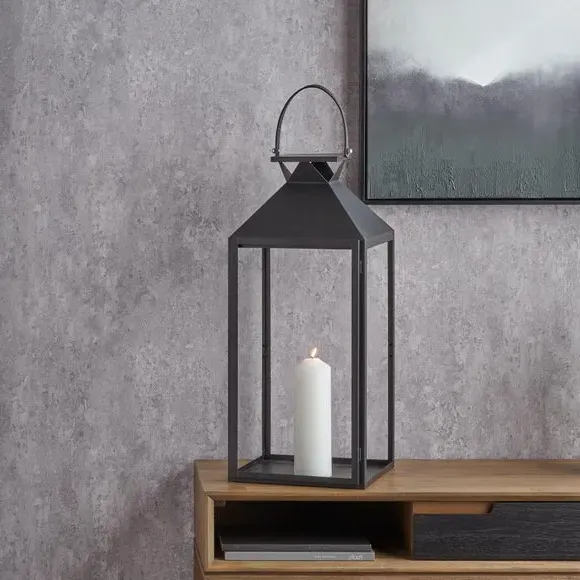 Glass Lantern with Candle Holder - Black, Metal image