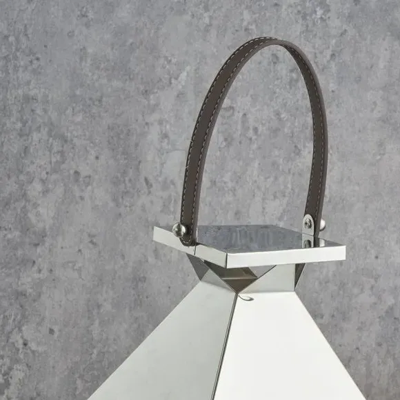 Glass Lantern with Candle Holder - Silver, Metal