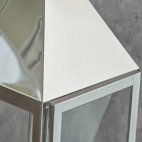 Glass Lantern with Candle Holder - Silver, Metal