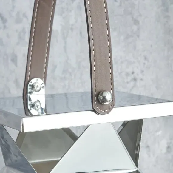 Glass Lantern with Candle Holder - Silver, Metal