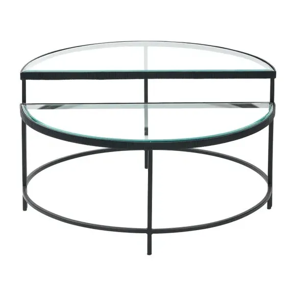 Half Moon Coffee Tables Set - Black, Glass