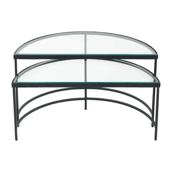 Half Moon Coffee Tables Set - Black, Glass