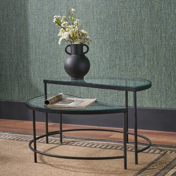 Half Moon Coffee Tables Set - Black, Glass image