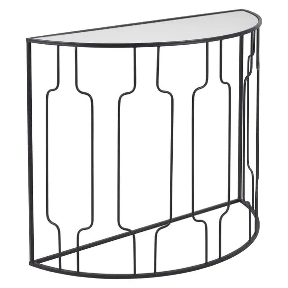 Half Moon Console Table - Black, Mirrored Glass