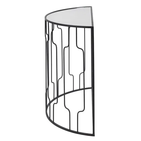 Half Moon Console Table - Black, Mirrored Glass