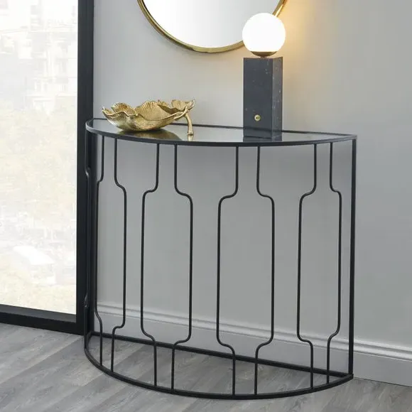 Half Moon Console Table - Black, Mirrored Glass image