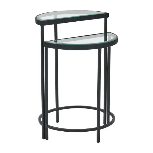 Half Moon Side Tables Set - Black, Glass