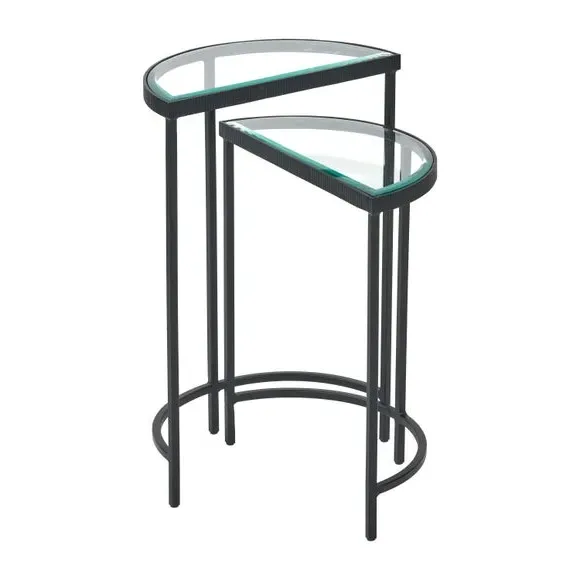 Half Moon Side Tables Set - Black, Glass