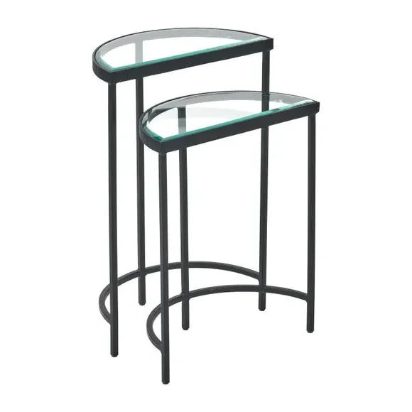Half Moon Side Tables Set - Black, Glass