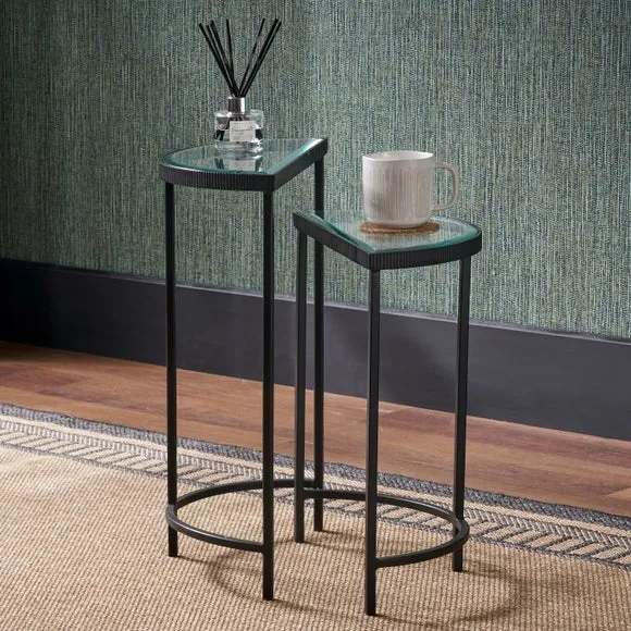 Half Moon Side Tables Set - Black, Glass image