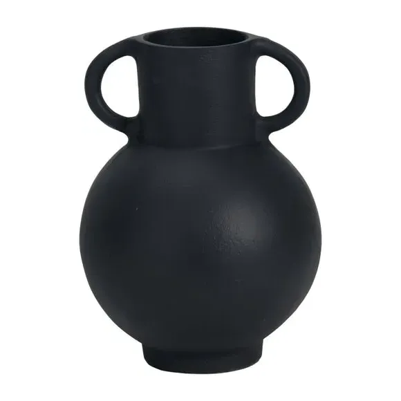 Handled Vase with Matt Finish - Black, Metal