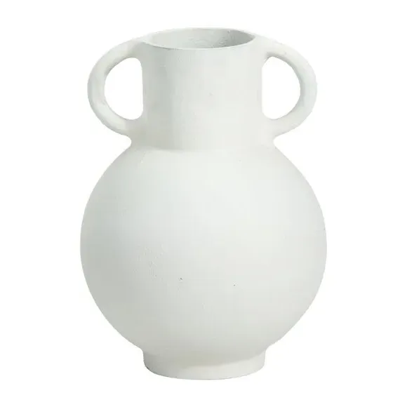 Handled Vase with Matt Finish - White, Metal