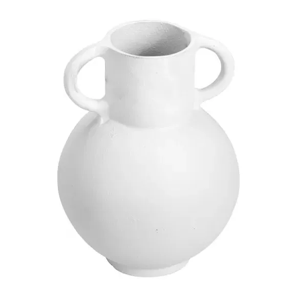 Handled Vase with Matt Finish - White, Metal