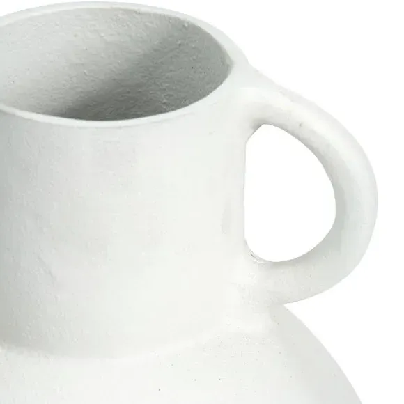 Handled Vase with Matt Finish - White, Metal