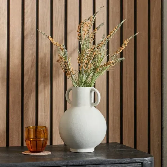 Handled Vase with Matt Finish - White, Metal