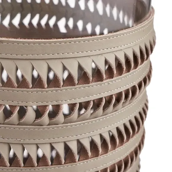 Hurricane Candle Holder - Silver, Plaited Leather