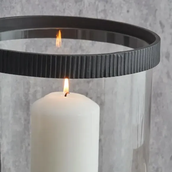Hurricane Candle Holder with Ribbed Detail - Black