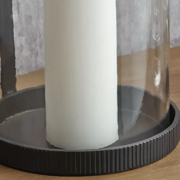 Hurricane Candle Holder with Ribbed Detail - Black