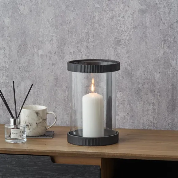 Hurricane Candle Holder with Ribbed Detail - Black image