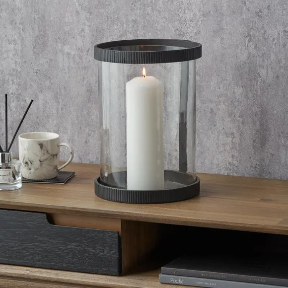 Hurricane Candle Holder with Ribbed Detail - Black