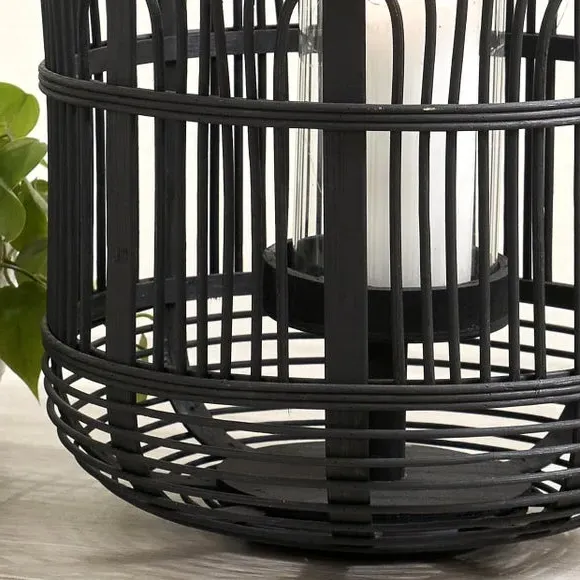 Hurricane Candle Lantern - Black, Bamboo