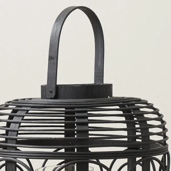 Hurricane Candle Lantern - Black, Bamboo