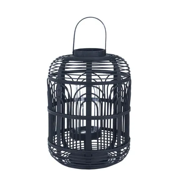 Hurricane Candle Lantern - Black, Bamboo