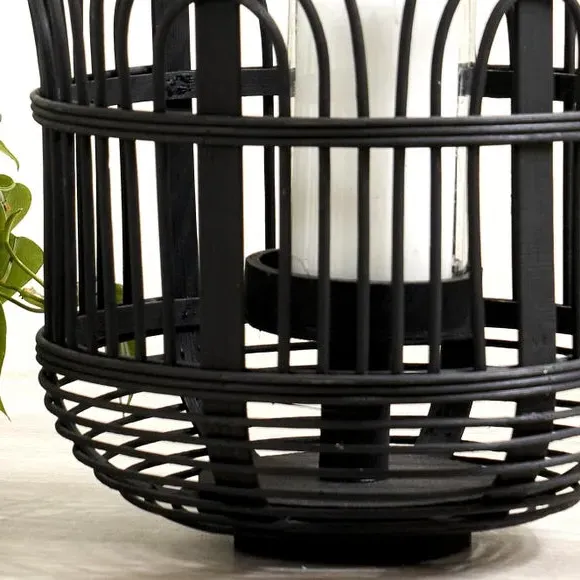Hurricane Candle Lantern - Black, Bamboo