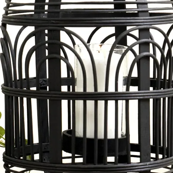 Hurricane Candle Lantern - Black, Bamboo