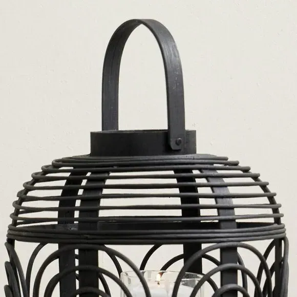 Hurricane Candle Lantern - Black, Bamboo