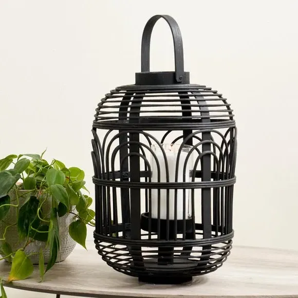 Hurricane Candle Lantern - Black, Bamboo image