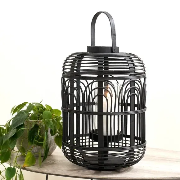 Hurricane Candle Lantern - Black, Bamboo
