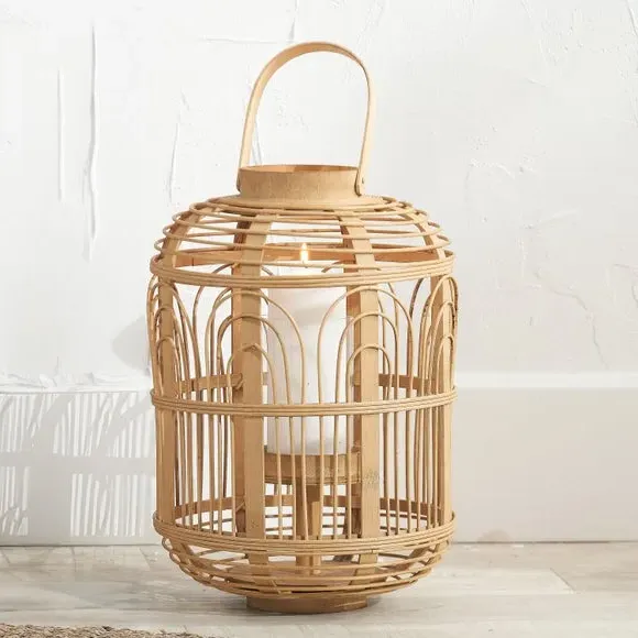 Hurricane Candle Lantern - Natural, Bamboo