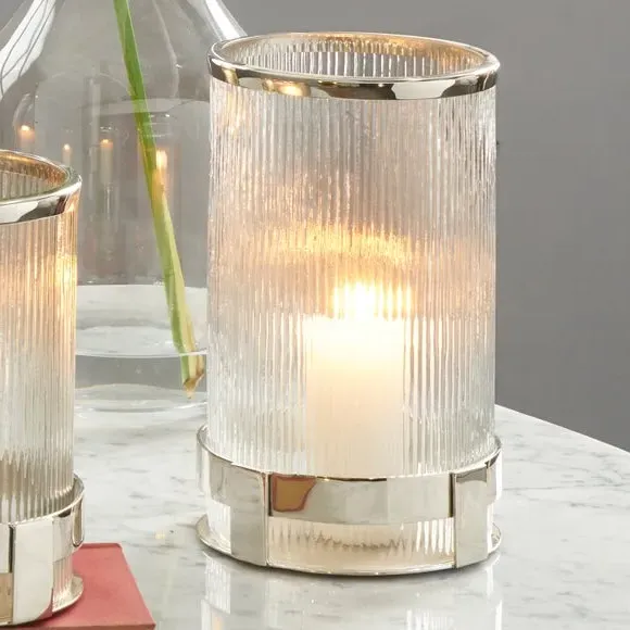 Hurricane Lantern with Glass - Silver, Metal